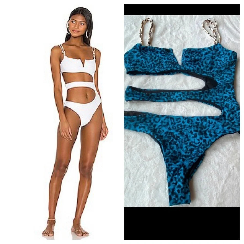 New! Blue Life swim Carmen leopard cutout one piece swimsuit 19137